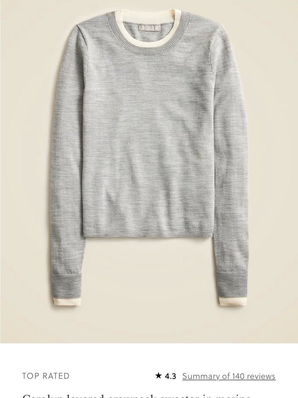 J. Crew Heather Gray Crewneck Sweater with Cream Trim